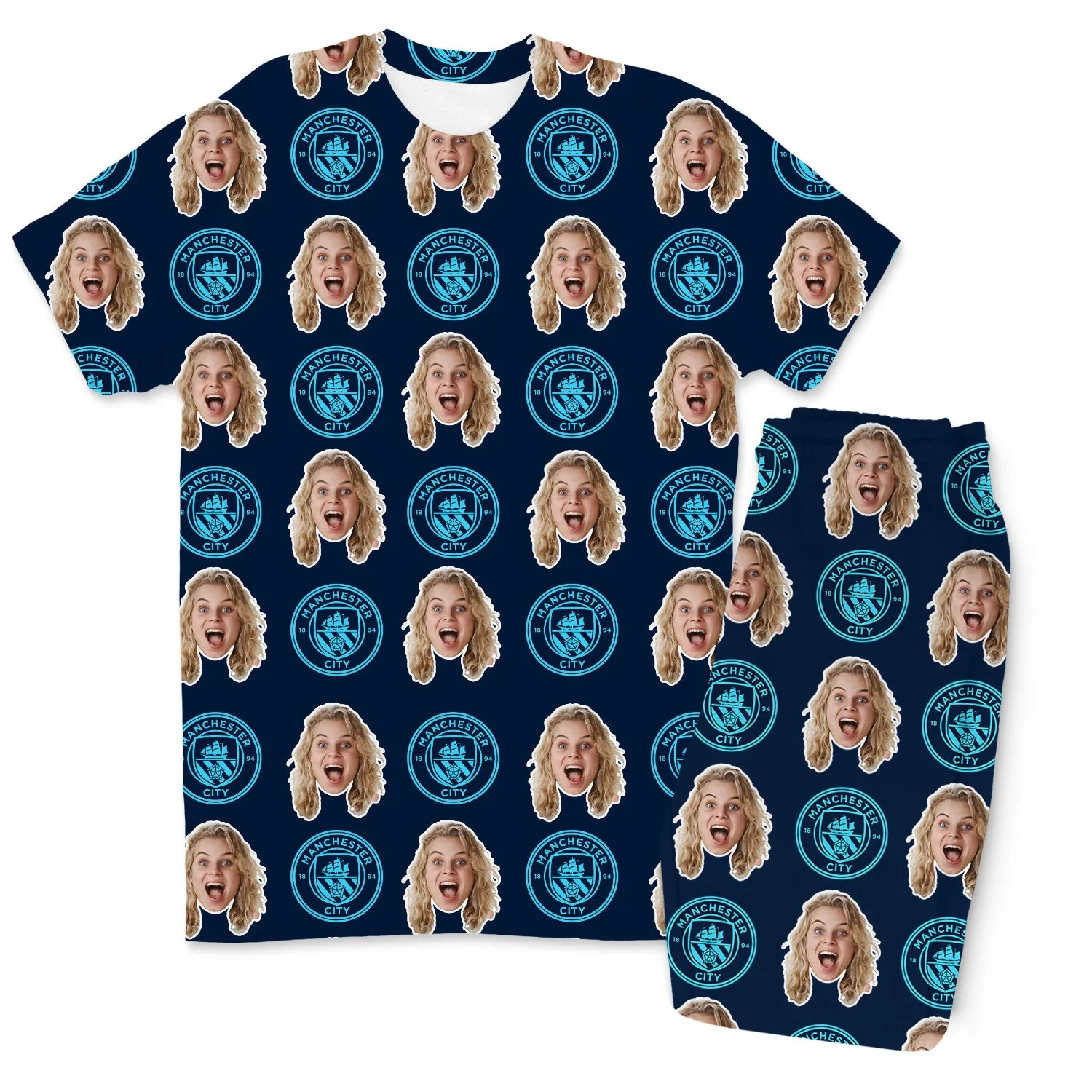 Navy Man City Men's Personalised Pyjamas - Trouser Set sold by Super Socks