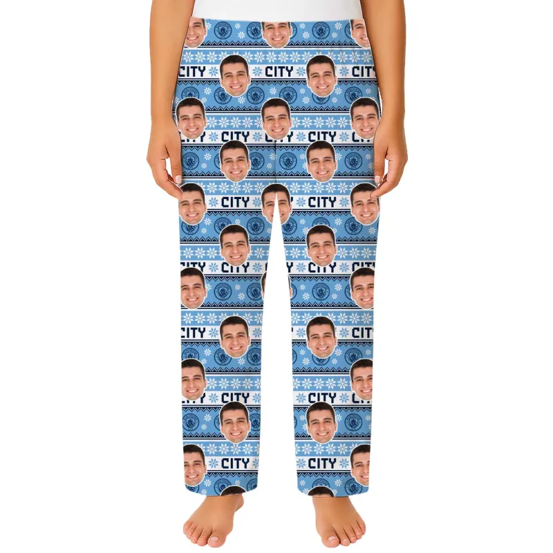 Christmas Man City Women's Personalised PJ Bottoms made by Super Socks