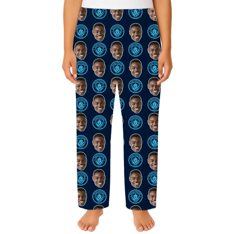 Navy Man City Women's Personalised PJ Bottoms made by Super Socks
