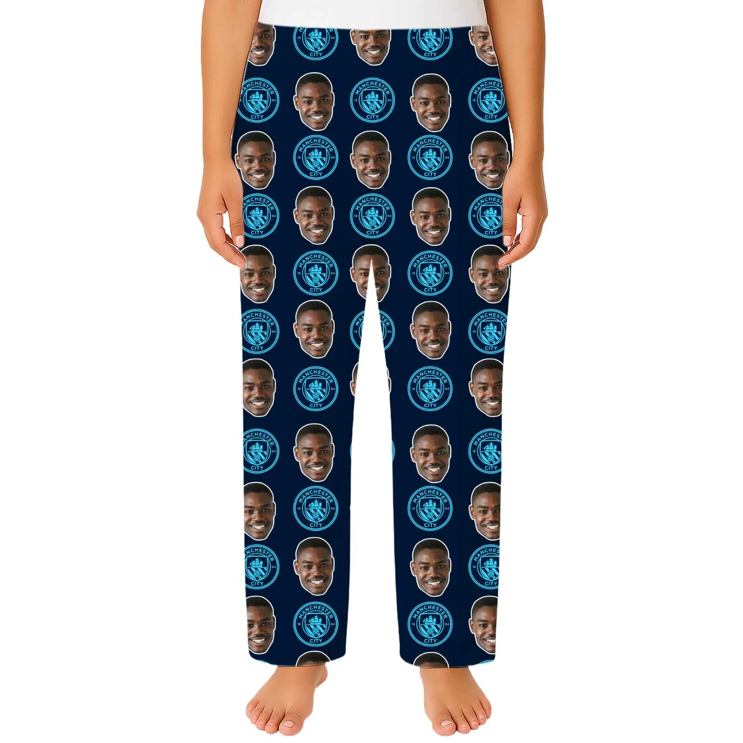 Navy Man City Women's Personalised PJ Bottoms sold by Super Socks