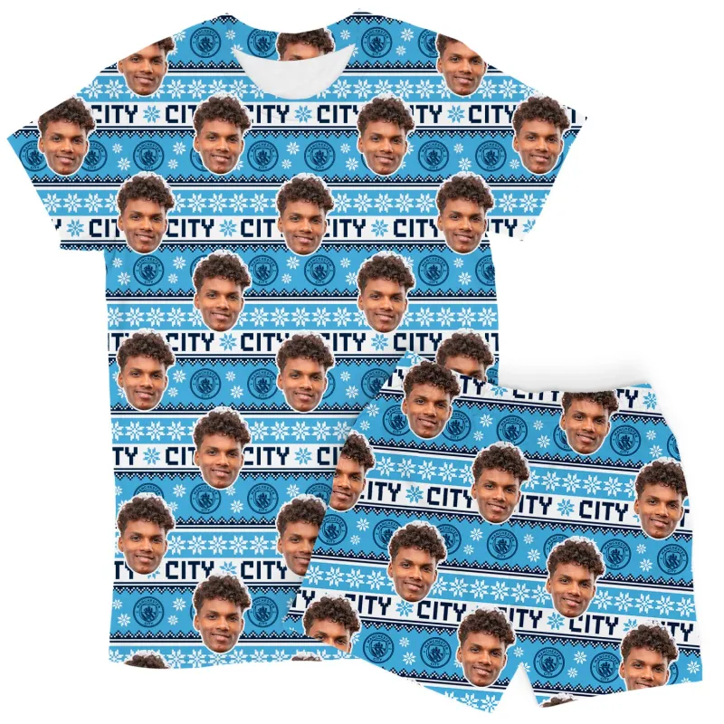 Christmas Man City Women's Personalised PJs - Shorts Set made by Super Socks