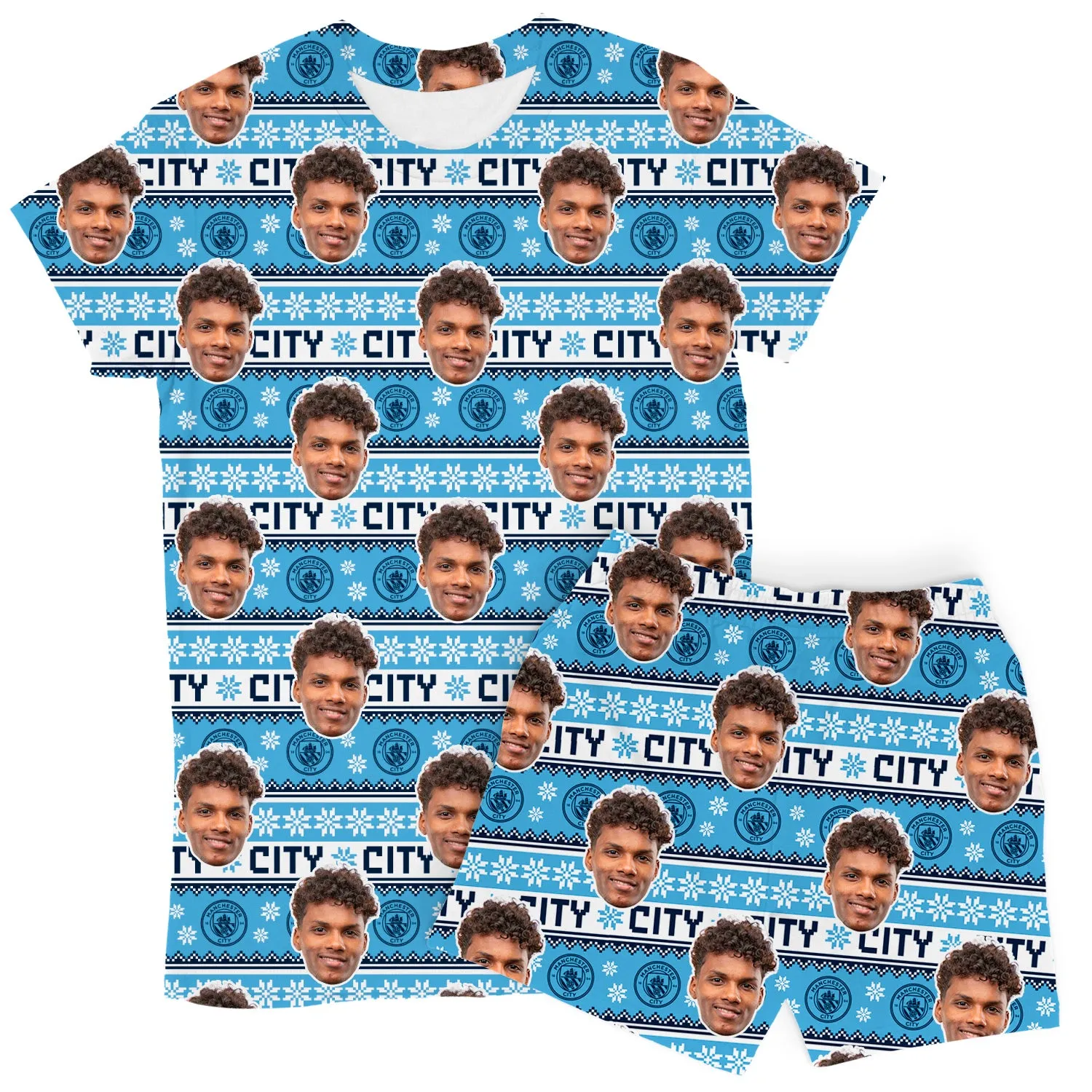Christmas Man City Women's Personalised PJs - Shorts Set sold by Super Socks