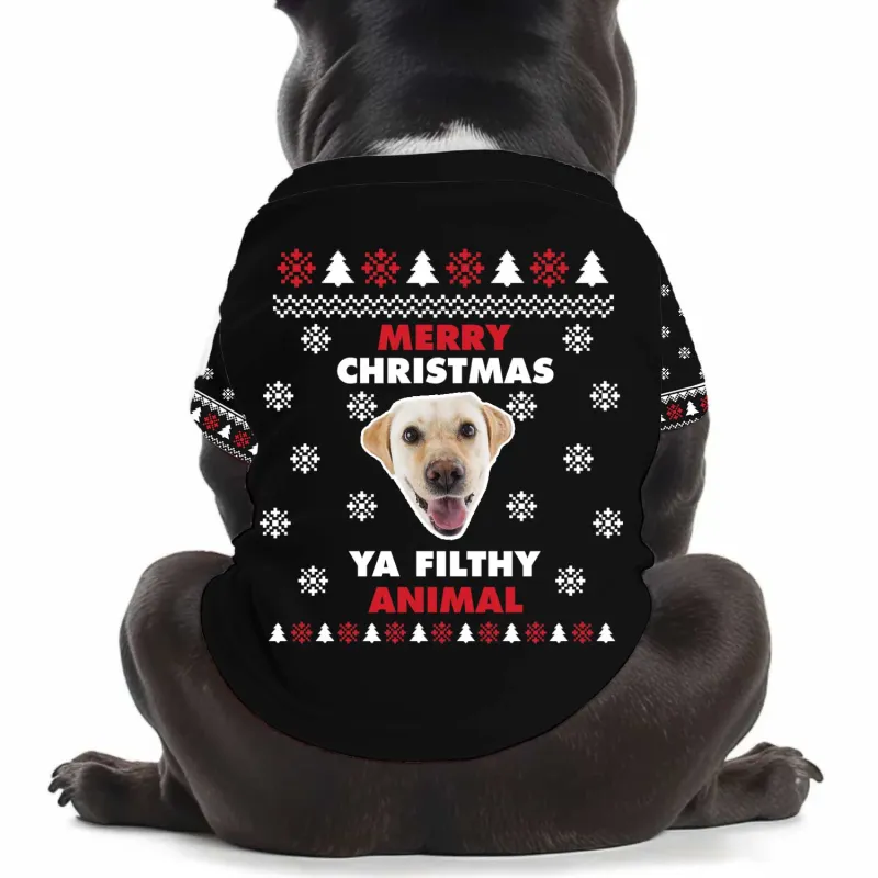 Merry Christmas Ya Filthy Animal Personalised Photo Christmas Dog T Shirt made by Super Socks