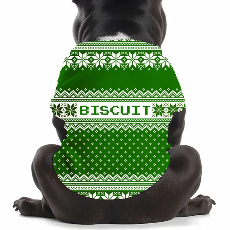 Your Pup's [Name] on Nordic Christmas Pattern Personalised Green Dog T Shirt sold by Super Socks