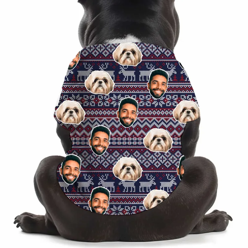 Yours & Your Dogs Face on Navy Christmas Nordic Personalised Dog T Shirt sold by Super Socks