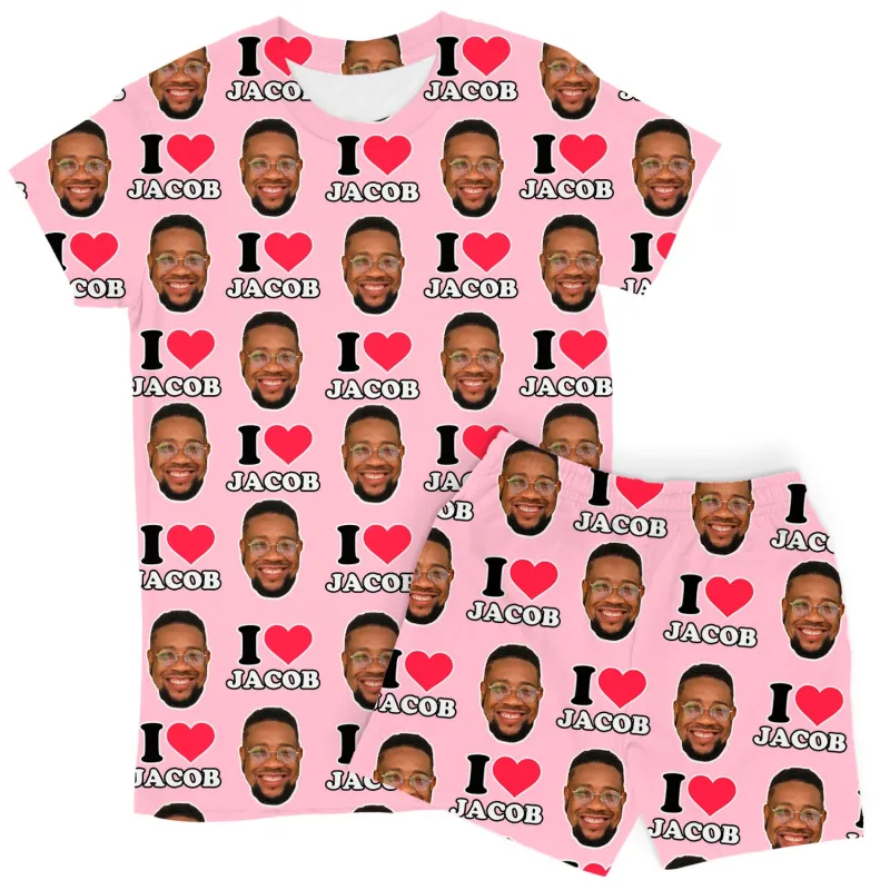 Women's I Heart Name & Face Personalised PJs - Shorts Set sold by Super Socks