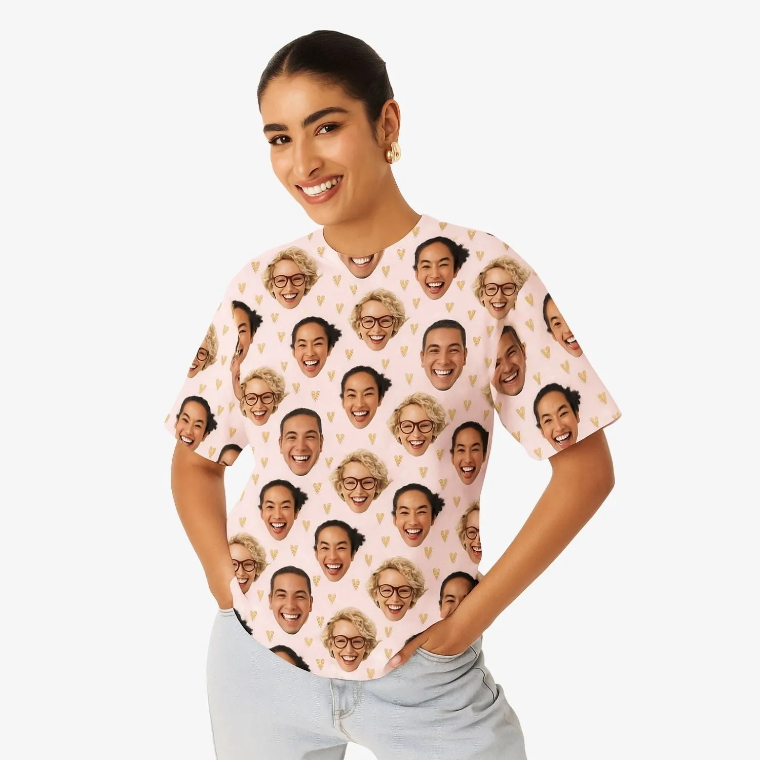 Gold Hearts Custom Face T-Shirt sold by Super Socks