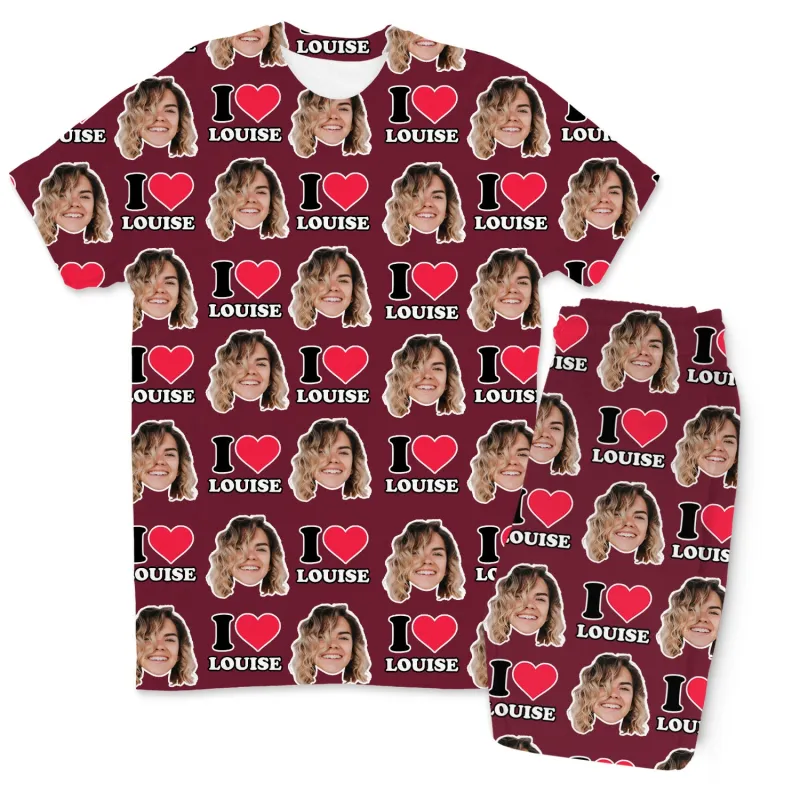 I Heart Name & Face Men's Personalised PJs - Trousers Set sold by Super Socks