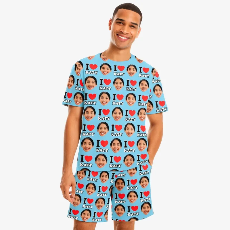 I Heart Name & Face Men's Personalised PJs - Shorts Set sold by Super Socks