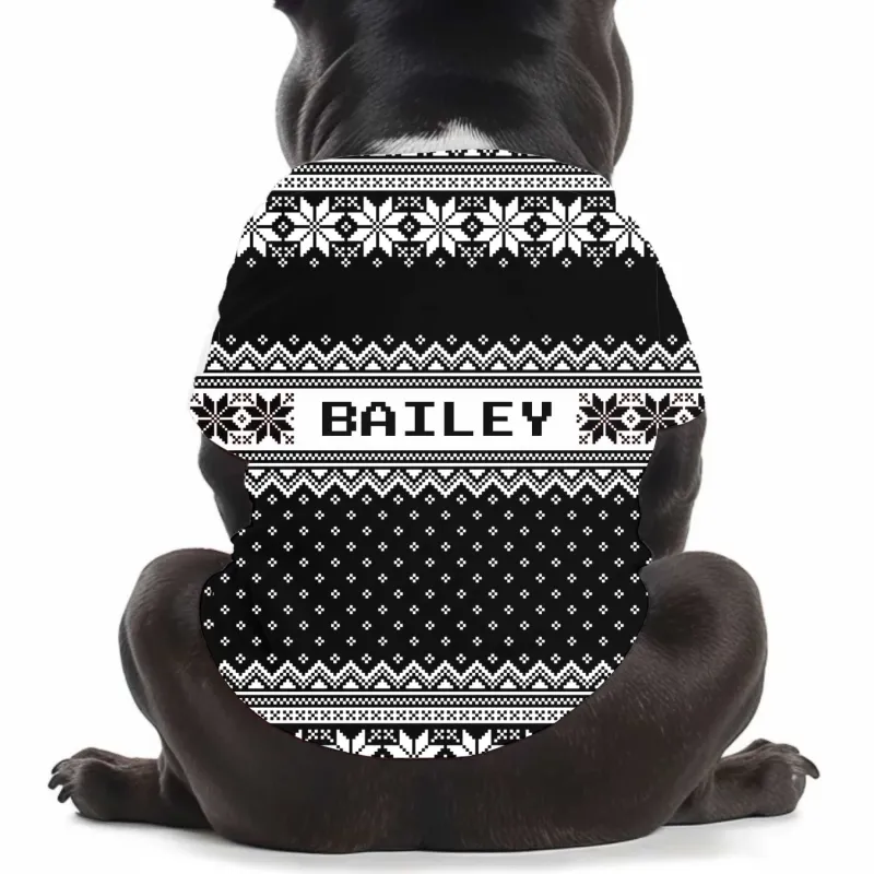 Your Pup's [Name] on Nordic Christmas Pattern Personalised Black Dog T Shirt sold by Super Socks