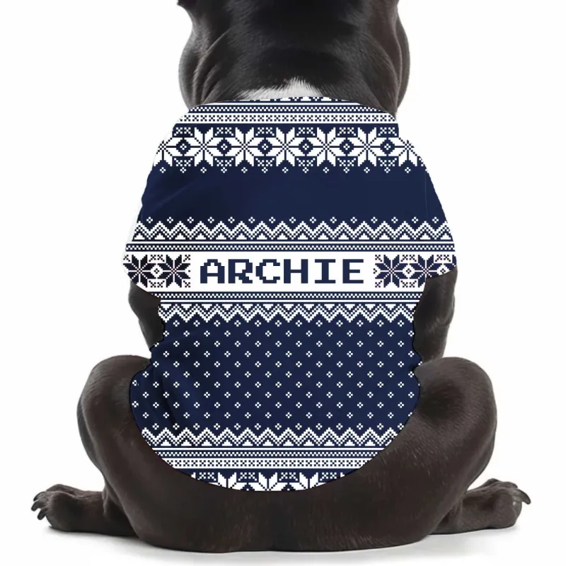 Your Pup's [Name] on Nordic Christmas Pattern Personalised Navy Dog T Shirt sold by Super Socks