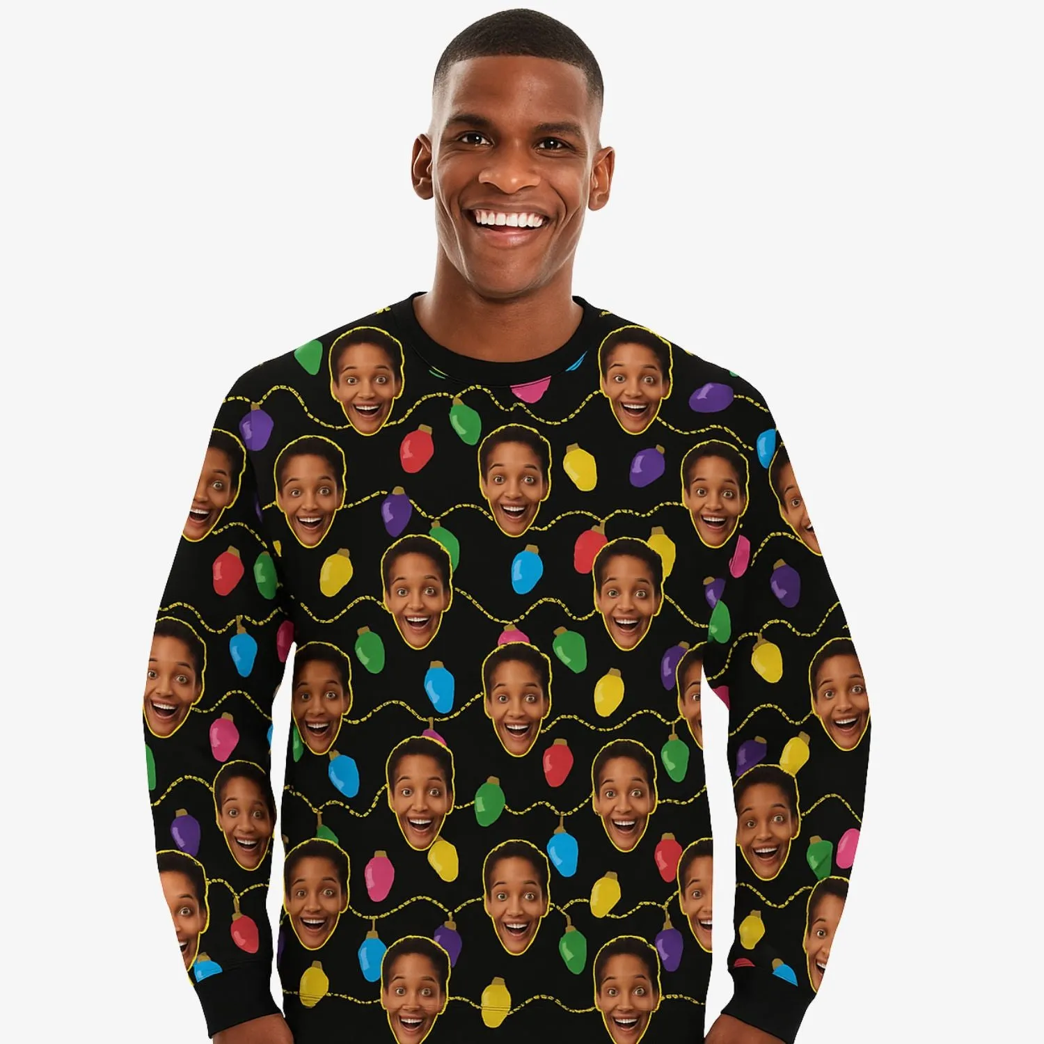 Your Face Xmas Lights Personalised Christmas Jumper sold by Super Socks