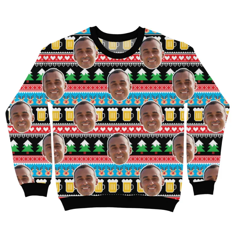 Your Face Beer Personalised Christmas Jumper sold by Super Socks