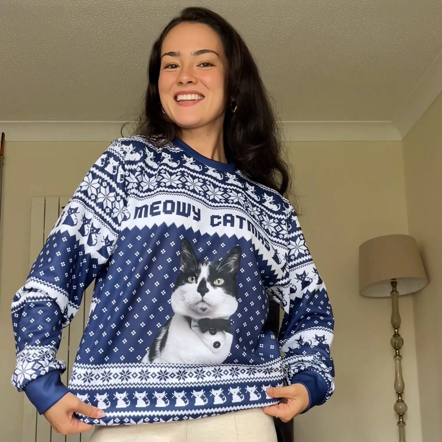 Meowy Catmas Funny Xmas Jumper sold by Super Socks