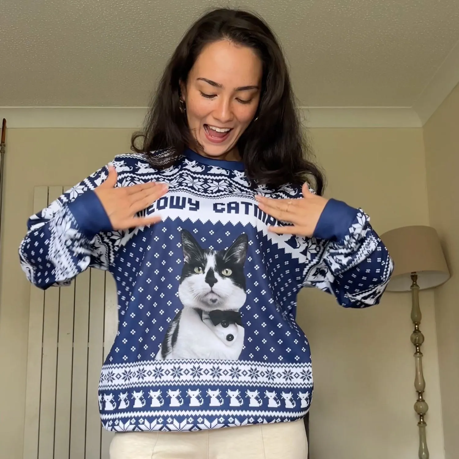 Meowy Catmas Funny Xmas Jumper sold by Super Socks product image thumbnail 2