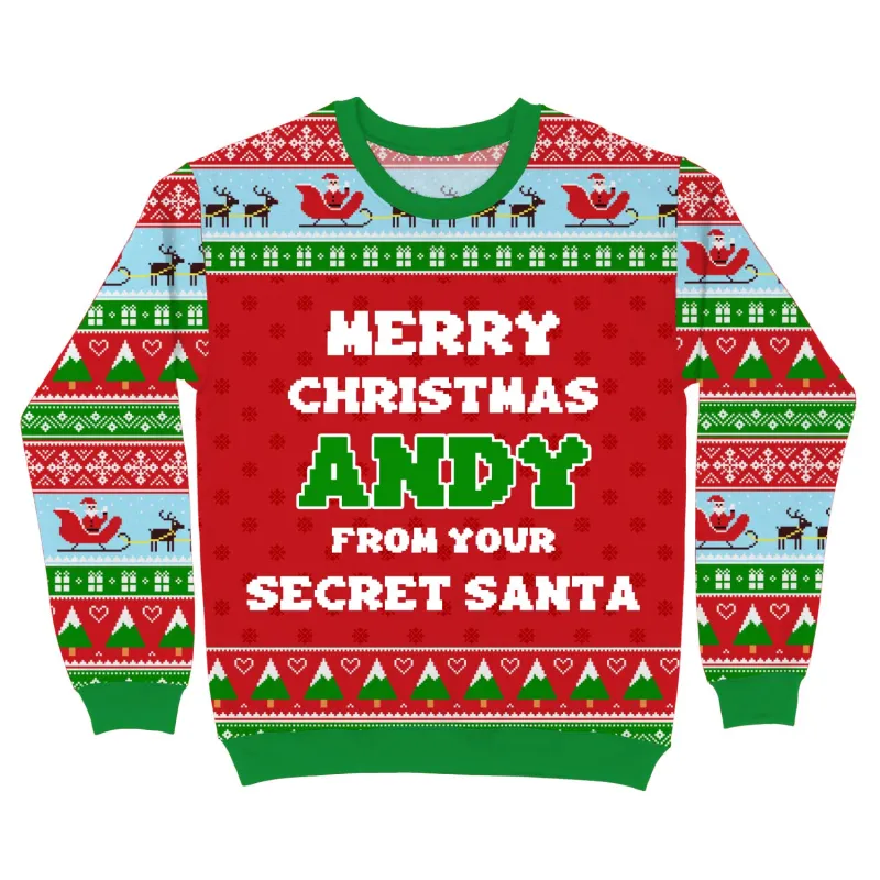 Merry Christmas From Your Secret Santa Personalised Christmas Jumper sold by Super Socks