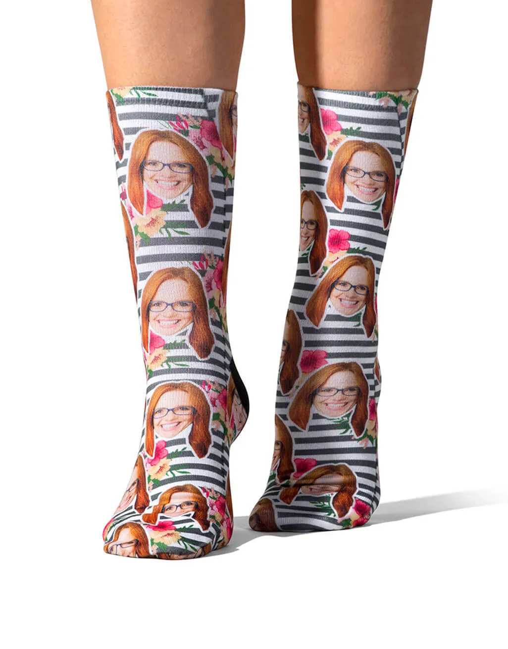 Striped Floral Face Socks sold by Super Socks