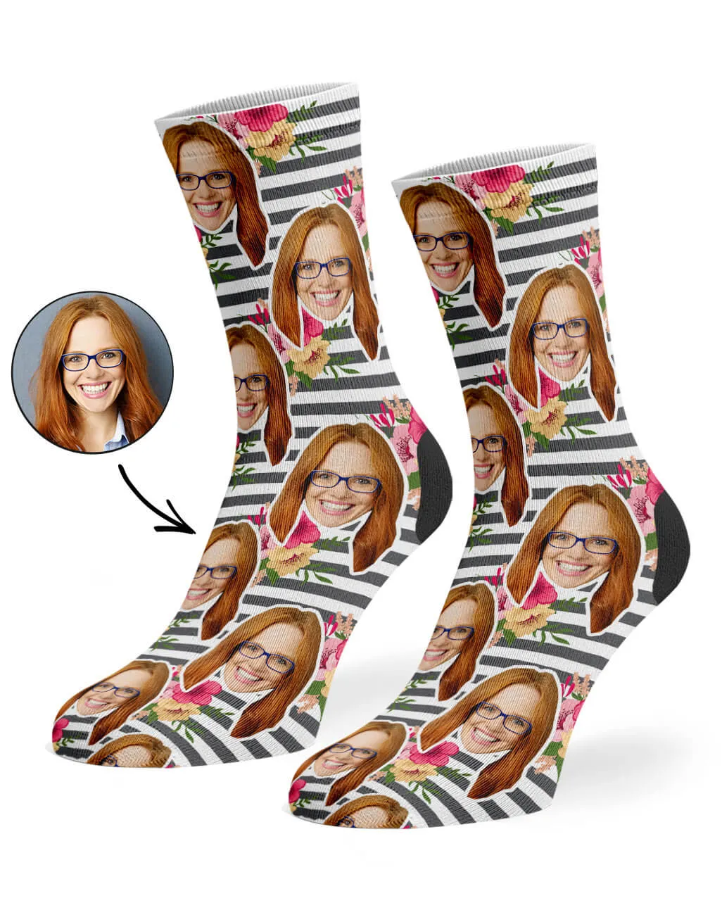 Striped Floral Face Socks sold by Super Socks product image thumbnail 2