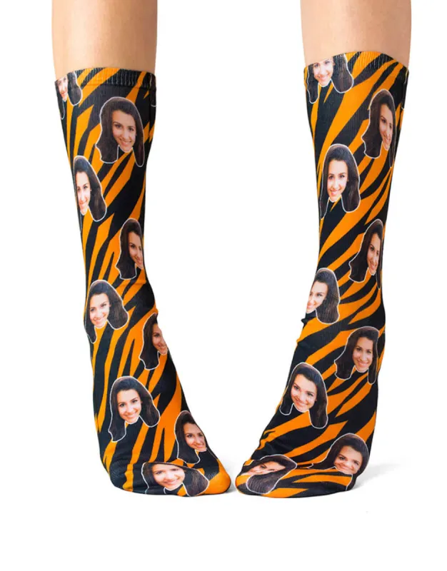 Tiger Print Face Socks made by Super Socks