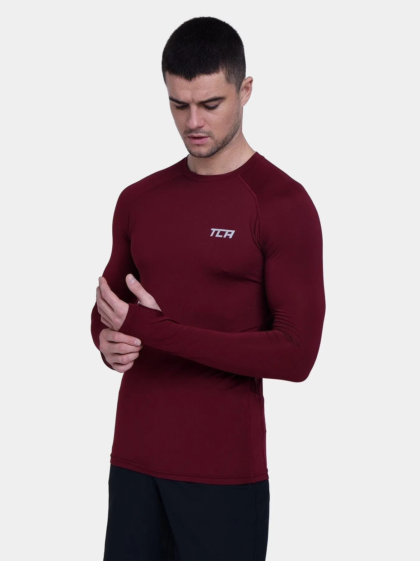 Stamina Long Sleeve Crew Neck Running Top For Men With Thumbholes & Back Zip Pocket sold by TCA