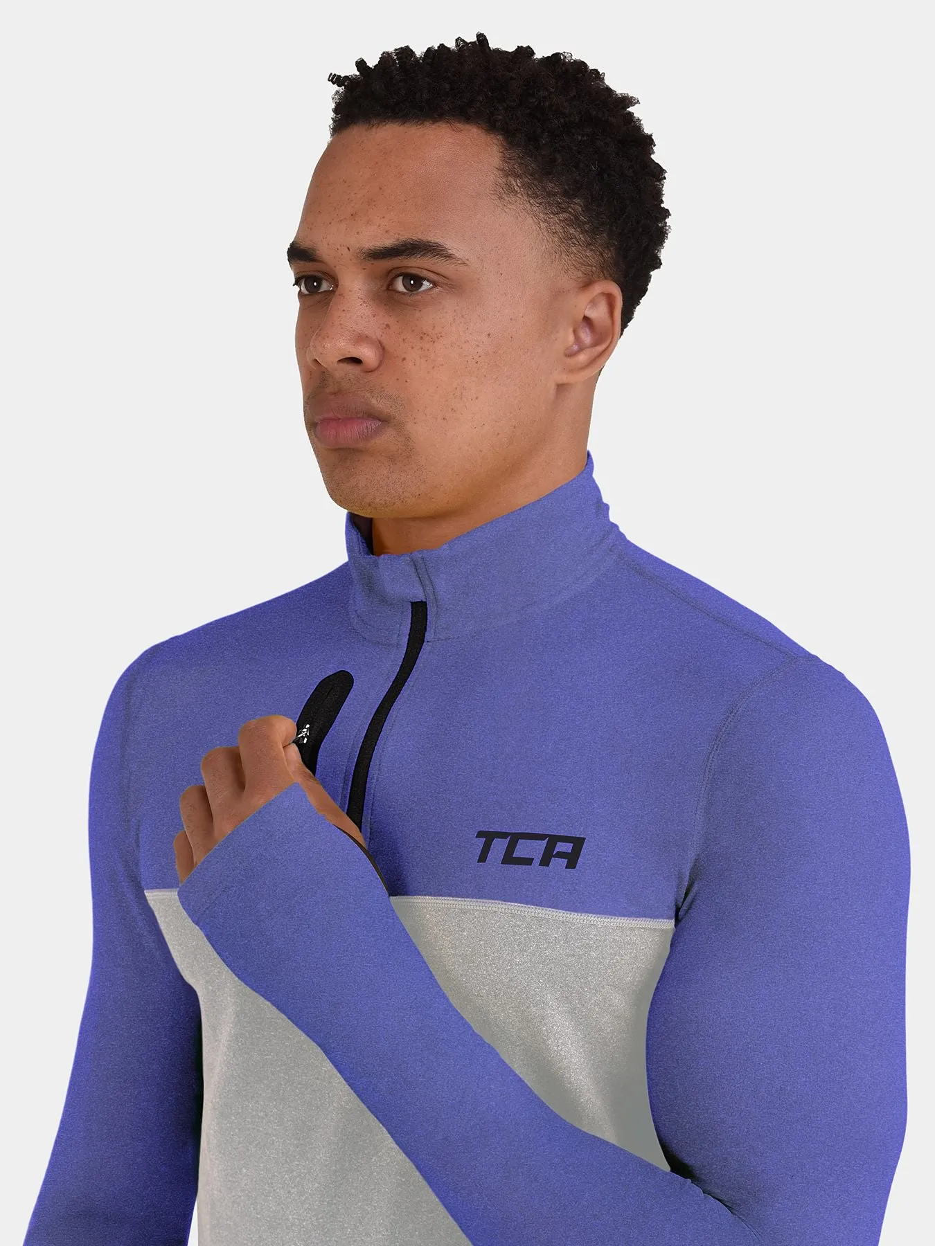 Fusion Half Zip Running Top For Men With Thumbholes & Chest Zip Pocket sold by TCA