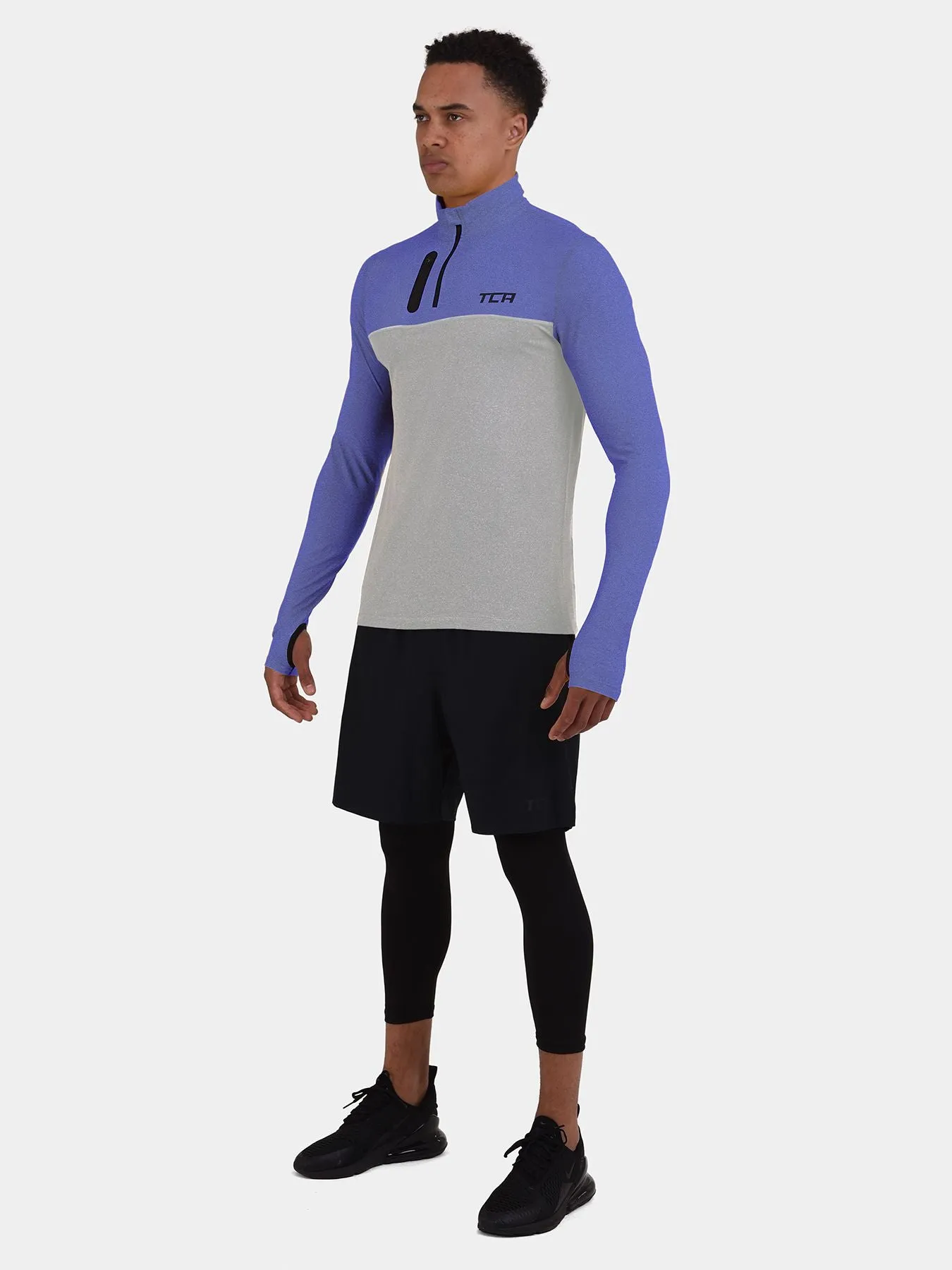 Fusion Half Zip Running Top For Men With Thumbholes & Chest Zip Pocket sold by TCA product image thumbnail 2