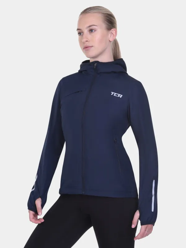 Softshell Packable Running Water Repellant Hooded Jacket For Women With Thumbholes, Reflective Strips & Zip Pockets sold by TCA