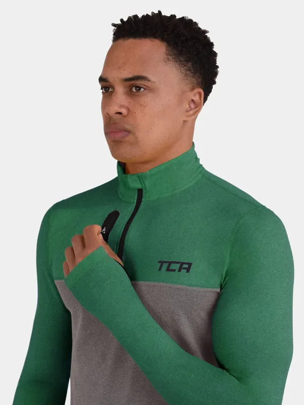 Fusion Half Zip Running Top For Men With Thumbholes & Chest Zip Pocket sold by TCA