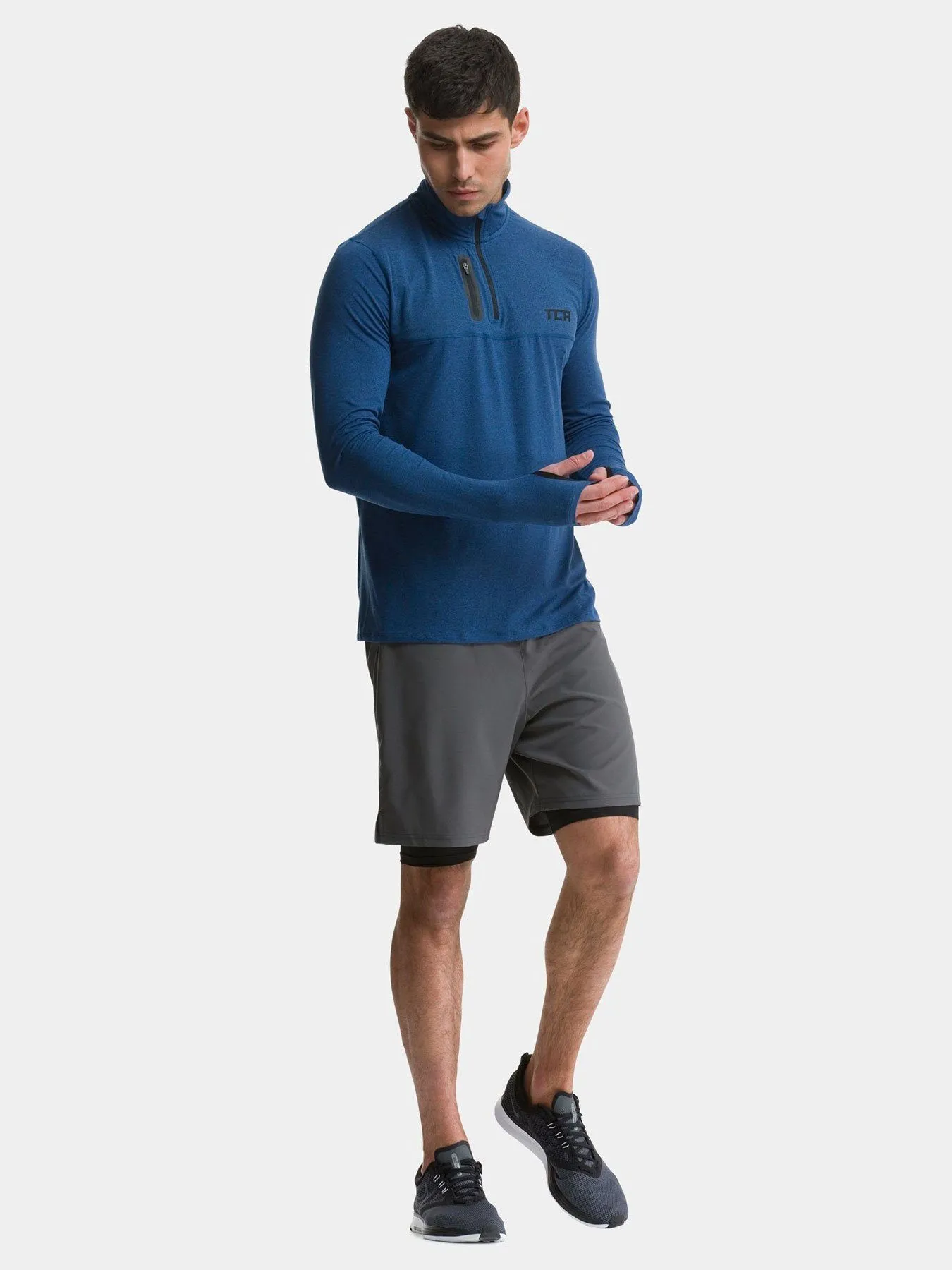 Fusion Half Zip Running Top For Men With Thumbholes & Chest Zip Pocket sold by TCA