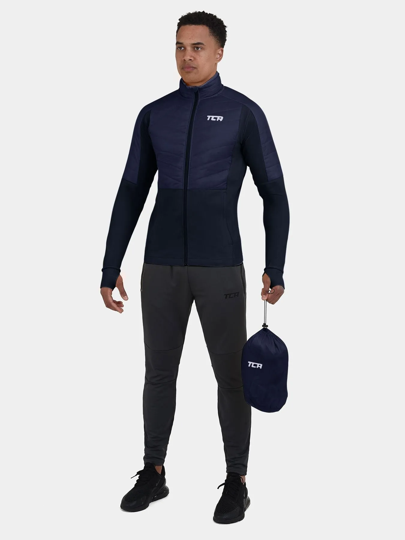 Excel Running Padded Packable Hooded Jacket For Men With Thumbholes, Underarm Ventilation Zips, Zip Pockets & Reflective Strips sold by TCA product image thumbnail 5