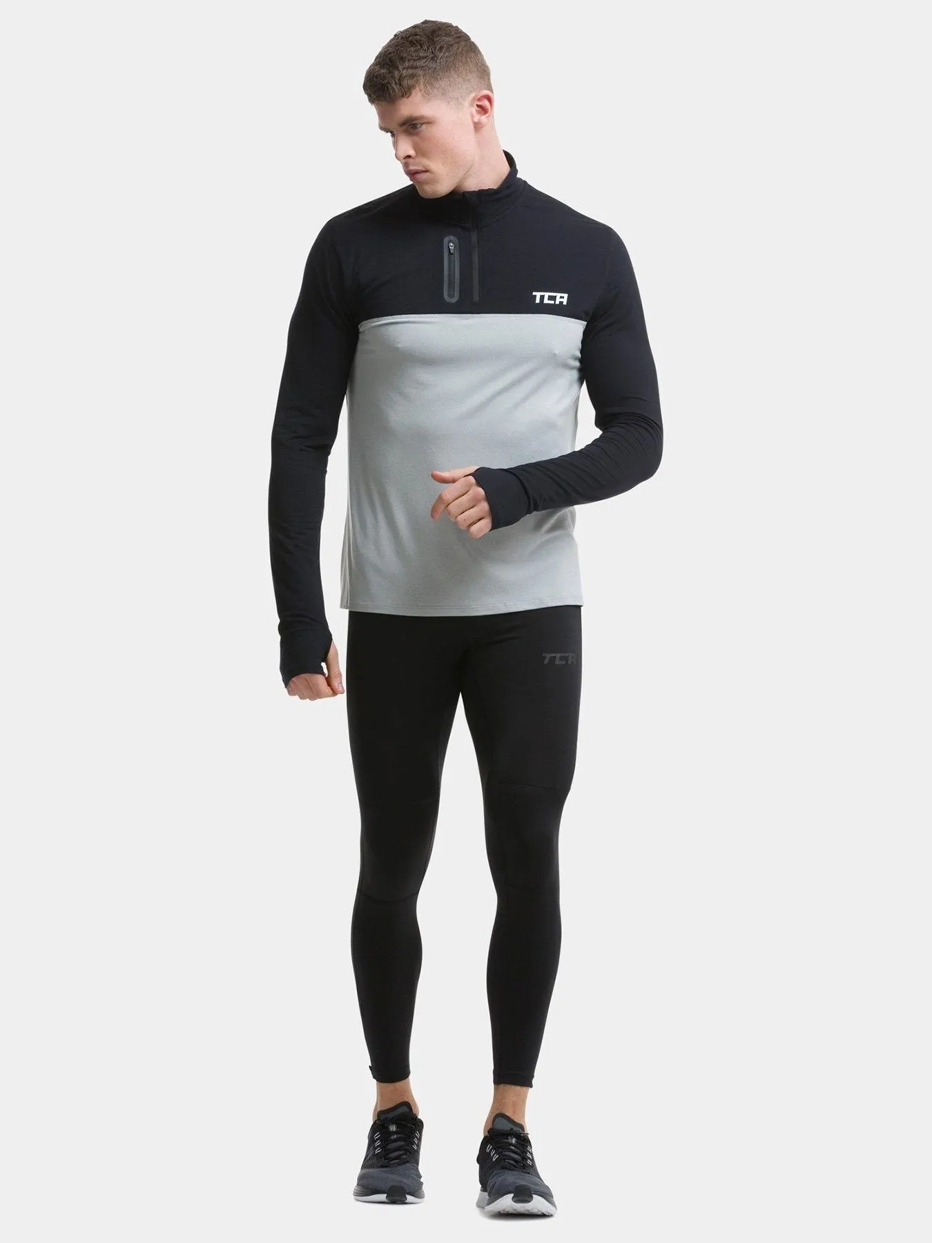 Fusion Half Zip Running Top For Men With Thumbholes & Chest Zip Pocket sold by TCA product image thumbnail 2