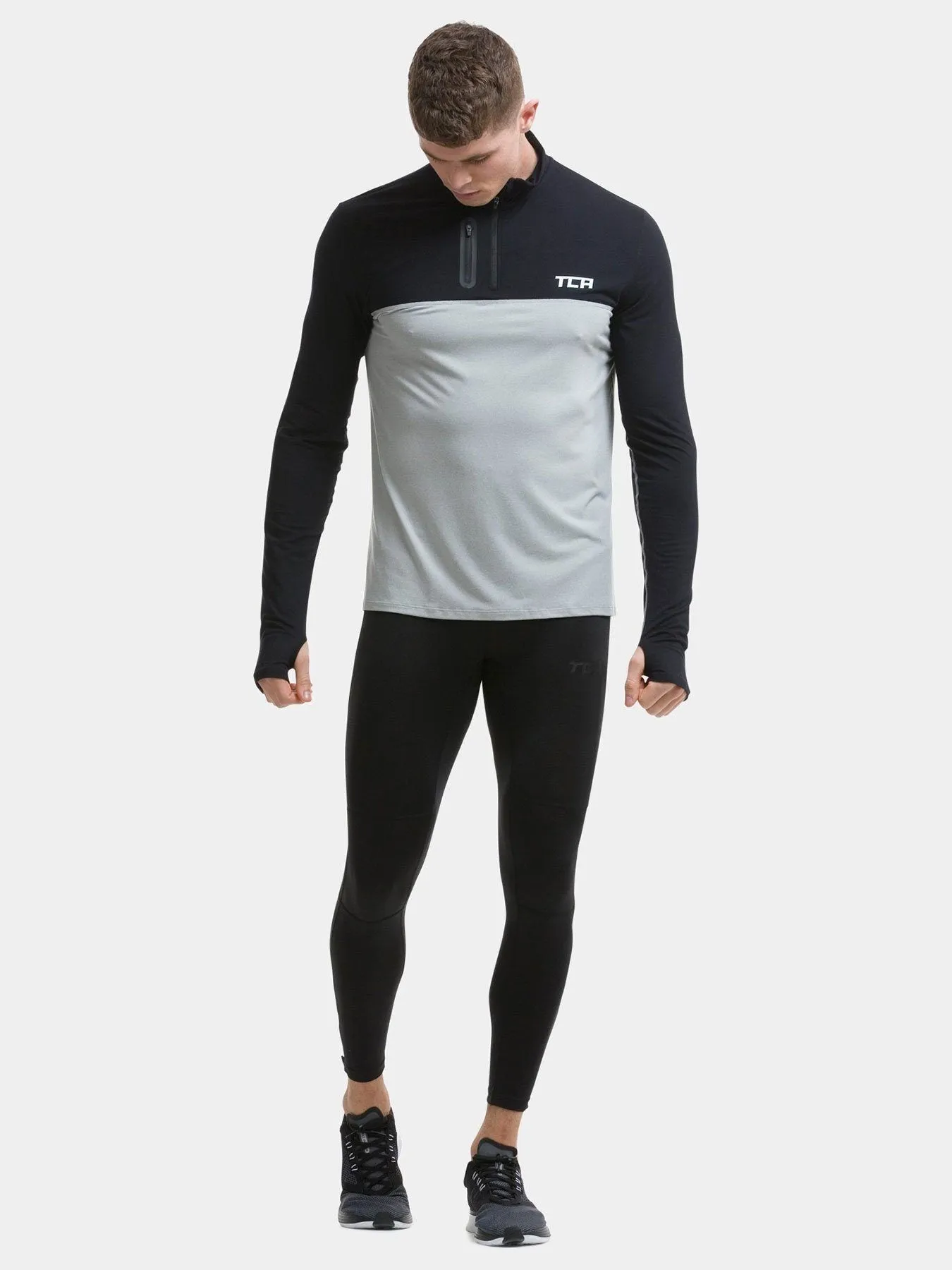 Fusion Half Zip Running Top For Men With Thumbholes & Chest Zip Pocket sold by TCA