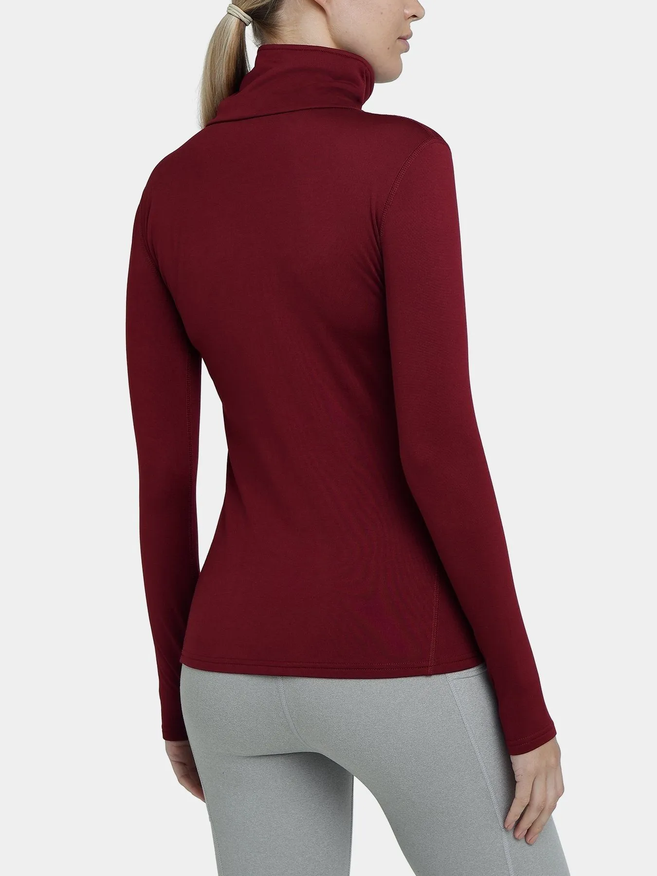 Warm-Up Thermal Long Sleeve Funnel Neck Top For Women With Brushed Inner Fabric, Thumbholes & Reflective Strips sold by TCA product image thumbnail 2
