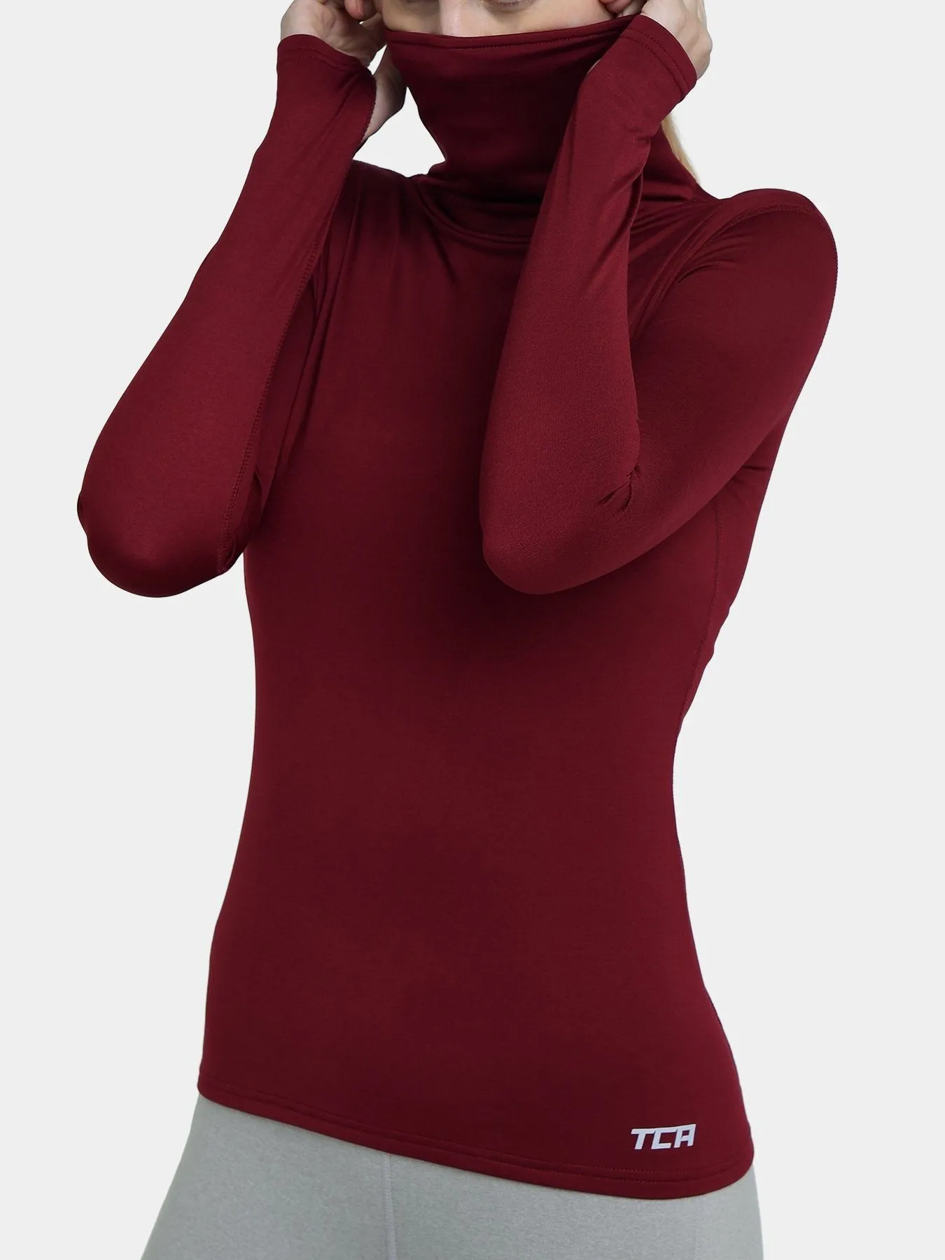 Warm-Up Thermal Long Sleeve Funnel Neck Top For Women With Brushed Inner Fabric, Thumbholes & Reflective Strips sold by TCA product image thumbnail 3