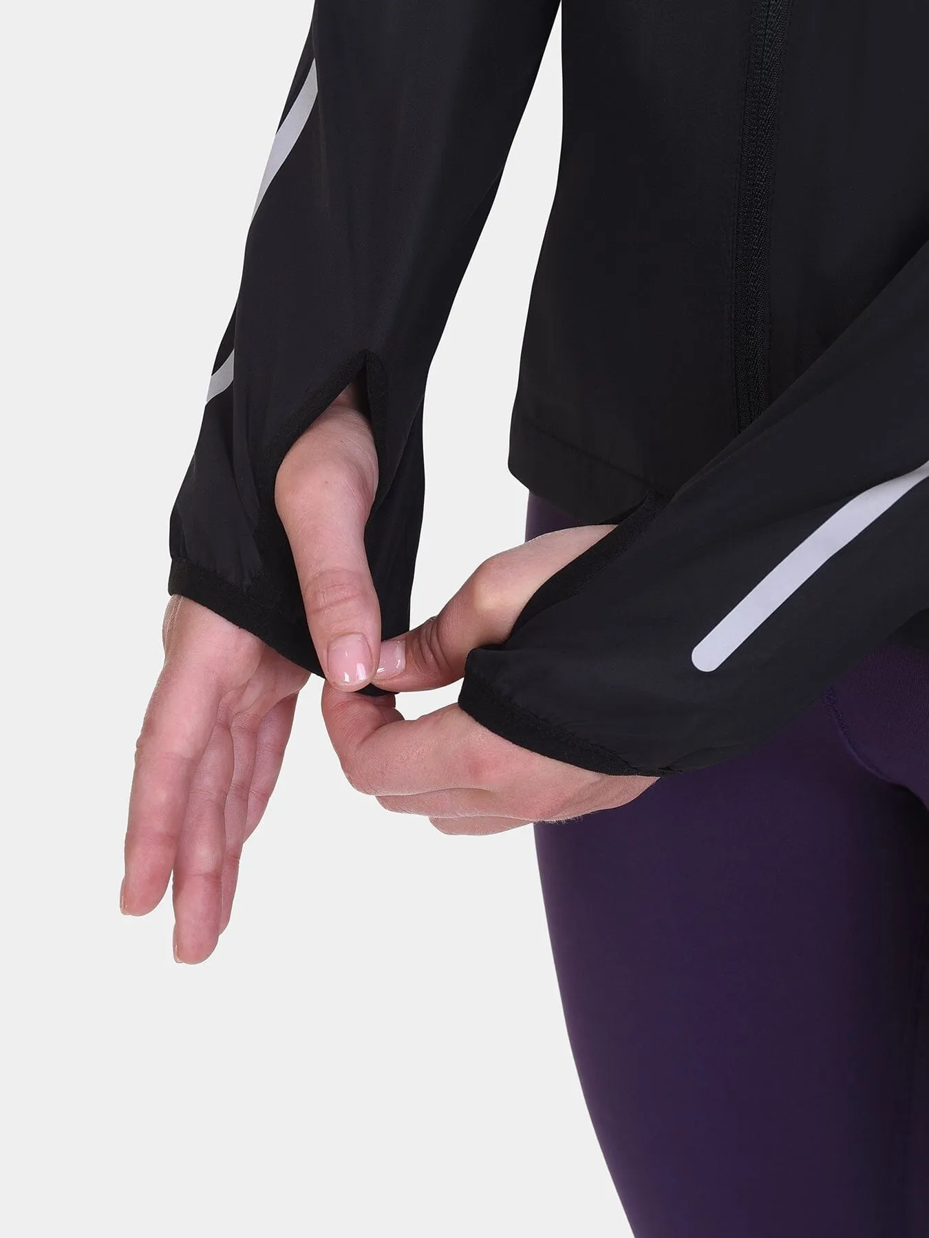 Softshell Packable Running Water Repellant Hooded Jacket For Women With Thumbholes, Reflective Strips & Zip Pockets sold by TCA product image thumbnail 4