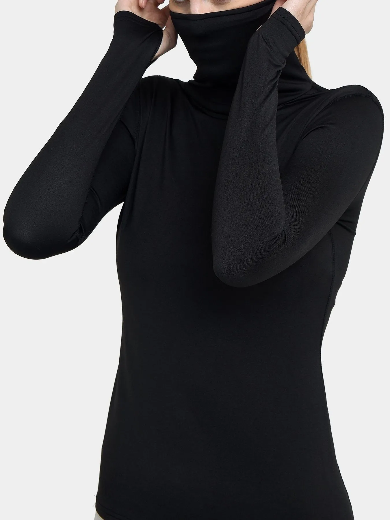 Warm-Up Thermal Long Sleeve Funnel Neck Top For Women With Brushed Inner Fabric, Thumbholes & Reflective Strips sold by TCA product image thumbnail 4