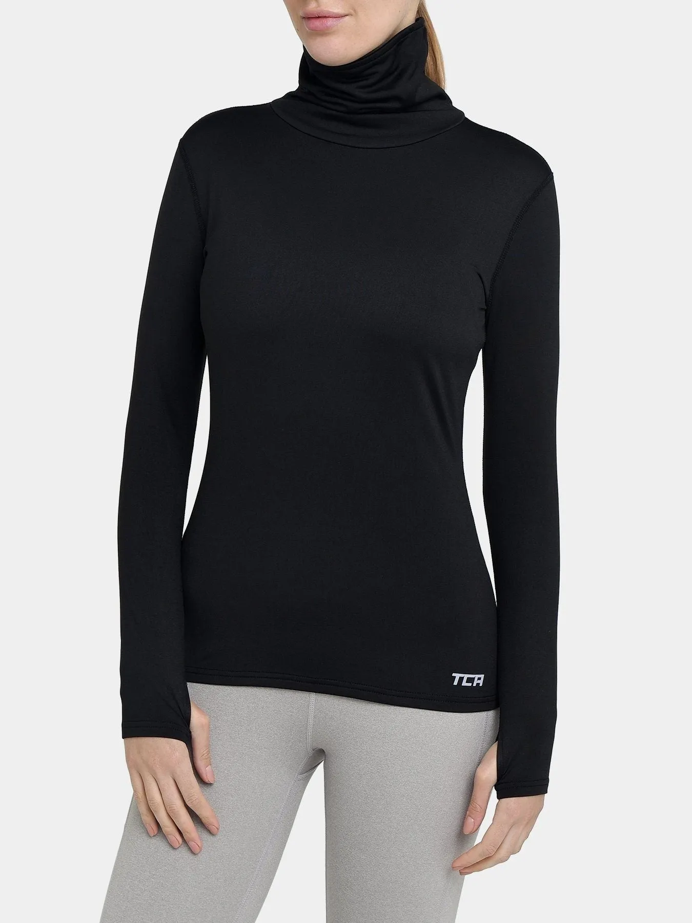 Warm-Up Thermal Long Sleeve Funnel Neck Top For Women With Brushed Inner Fabric, Thumbholes & Reflective Strips sold by TCA product image thumbnail 2