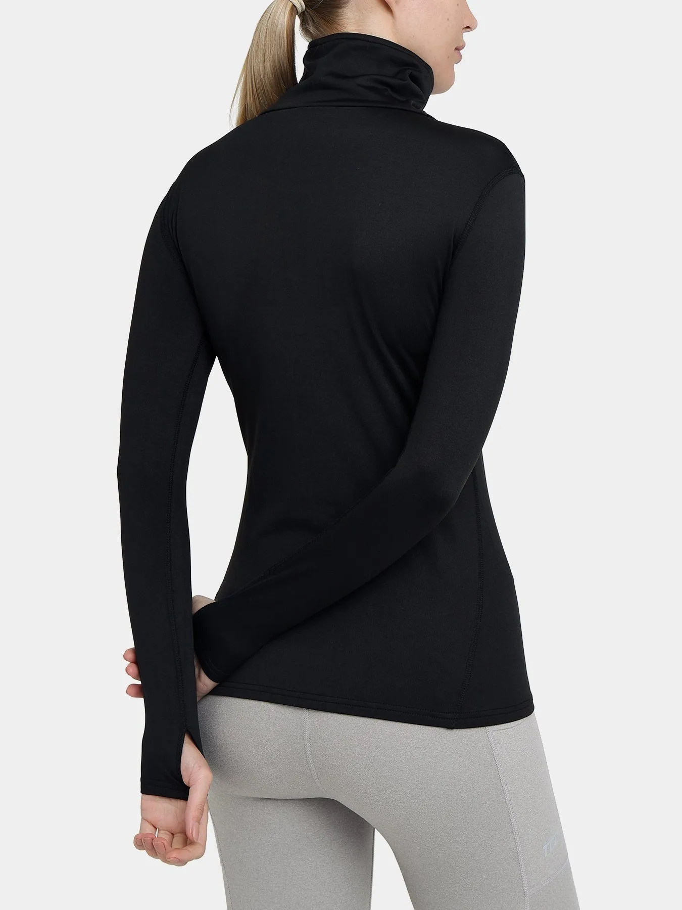 Warm-Up Thermal Long Sleeve Funnel Neck Top For Women With Brushed Inner Fabric, Thumbholes & Reflective Strips sold by TCA product image thumbnail 3