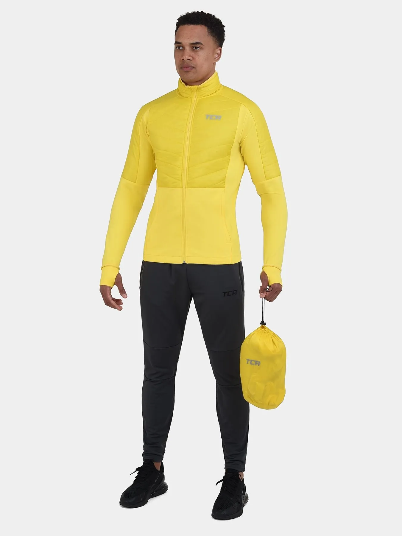 Excel Running Padded Packable Hooded Jacket For Men With Thumbholes, Underarm Ventilation Zips, Zip Pockets & Reflective Strips sold by TCA product image thumbnail 5