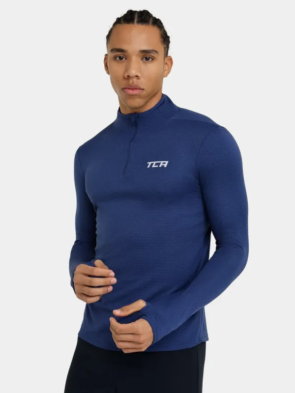 Cloud Fleece Quarter Zip Running Top For Men With Thumbholes & Side Zip Pocket sold by TCA