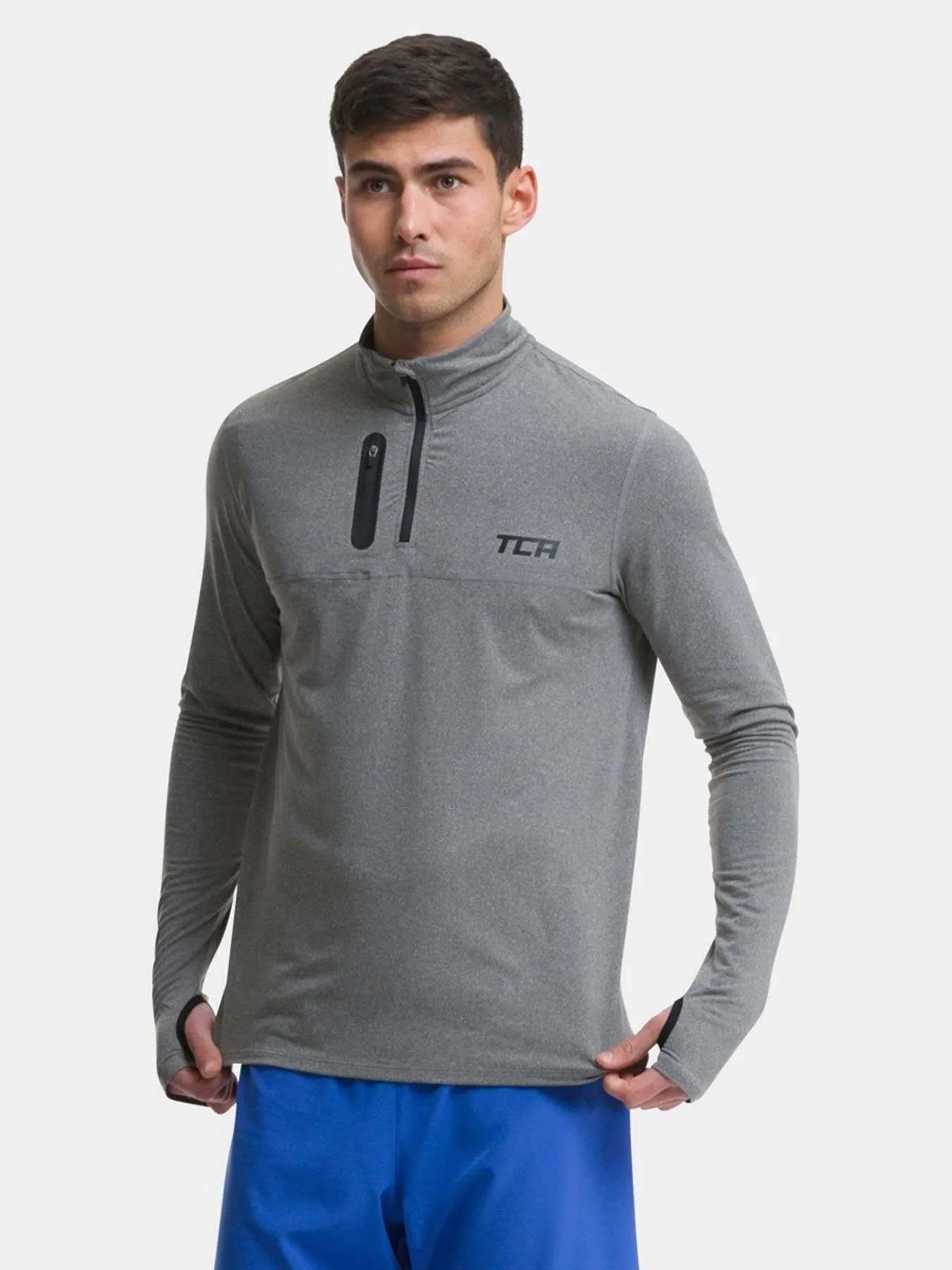 Fusion Half Zip Running Top For Men With Thumbholes & Chest Zip Pocket sold by TCA