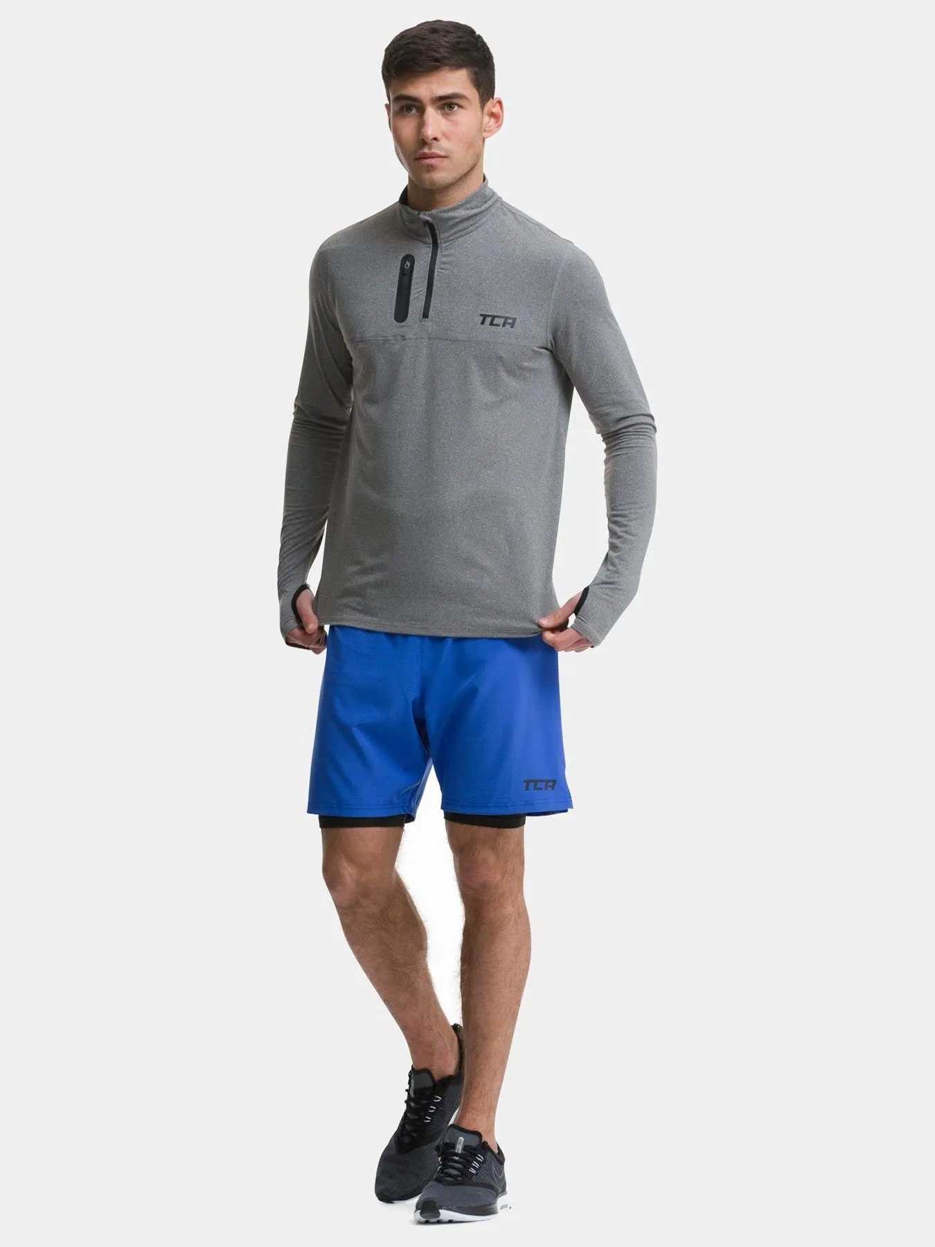 Fusion Half Zip Running Top For Men With Thumbholes & Chest Zip Pocket sold by TCA product image thumbnail 2