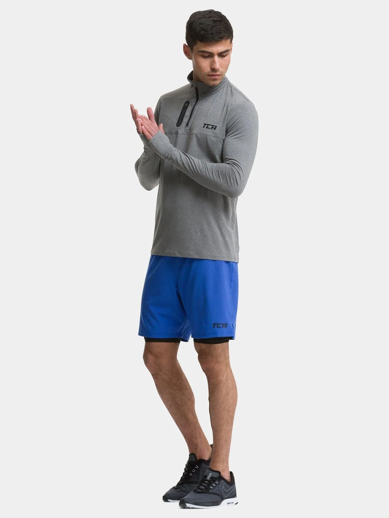 Fusion Half Zip Running Top For Men With Thumbholes & Chest Zip Pocket sold by TCA product image thumbnail 4