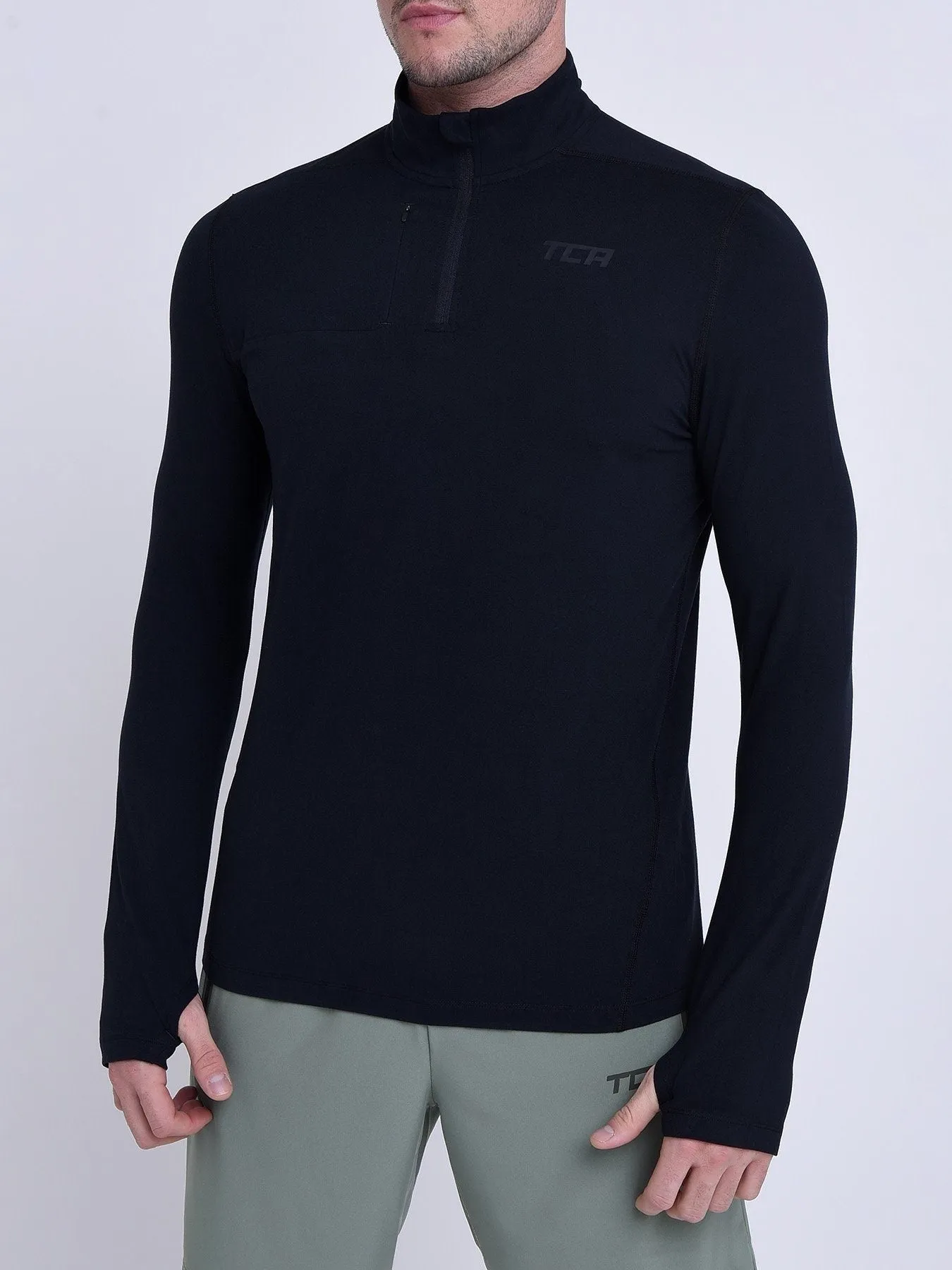 Fusion Half Zip Running Top For Men With Thumbholes & Chest Zip Pocket sold by TCA