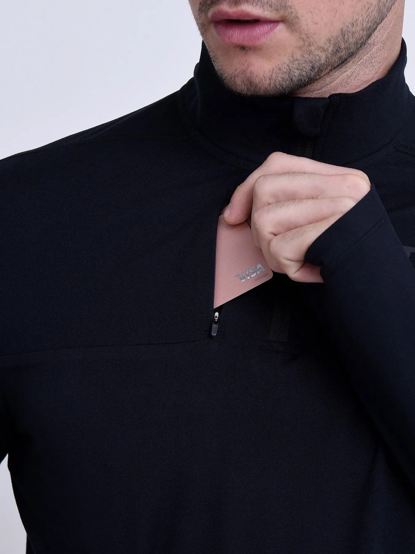 Fusion Half Zip Running Top For Men With Thumbholes & Chest Zip Pocket sold by TCA product image thumbnail 4