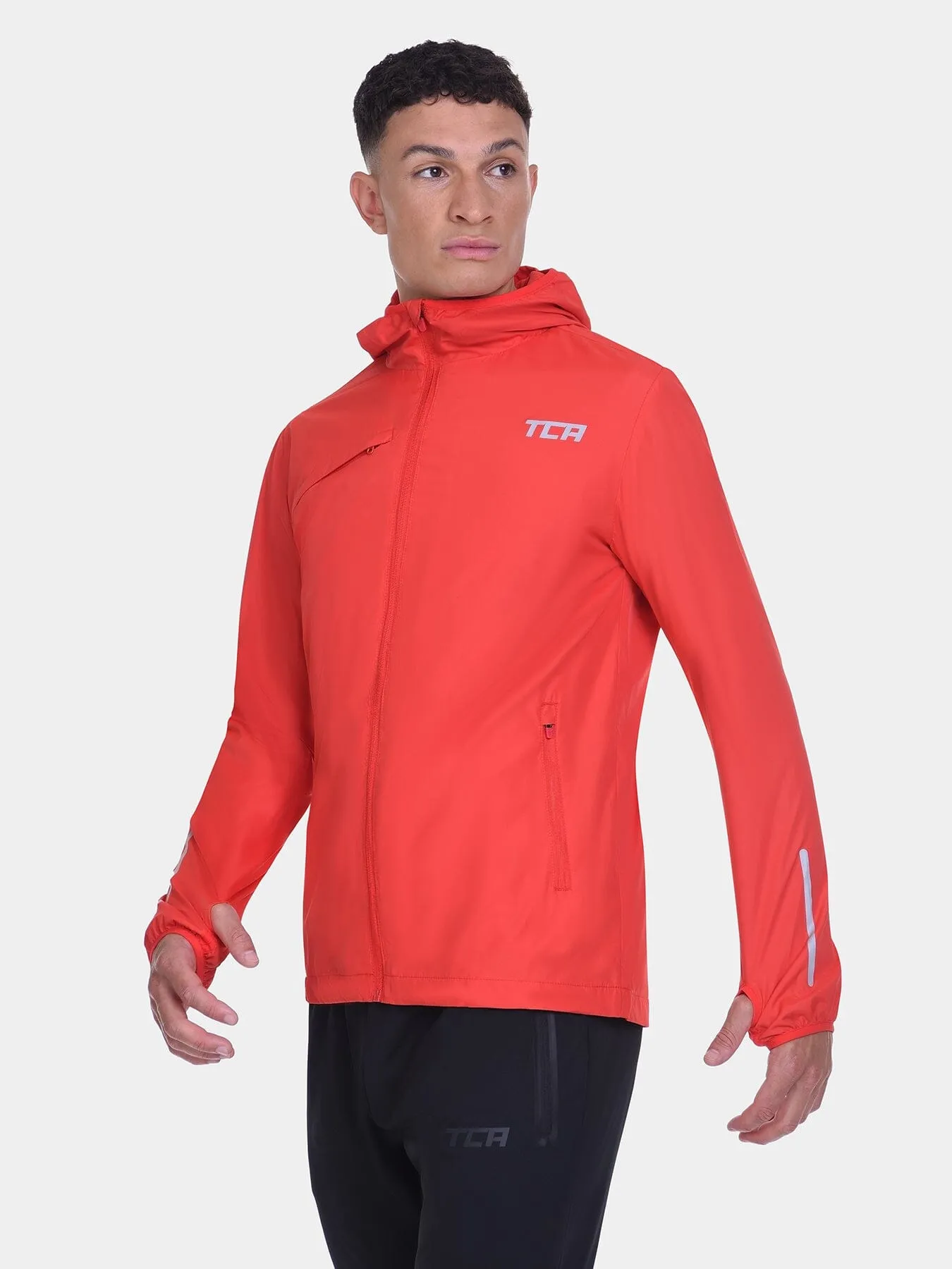 Softshell Packable Running Water Repellant Hooded Jacket For Men With Thumbholes, Reflective Strips & Zip Pockets sold by TCA