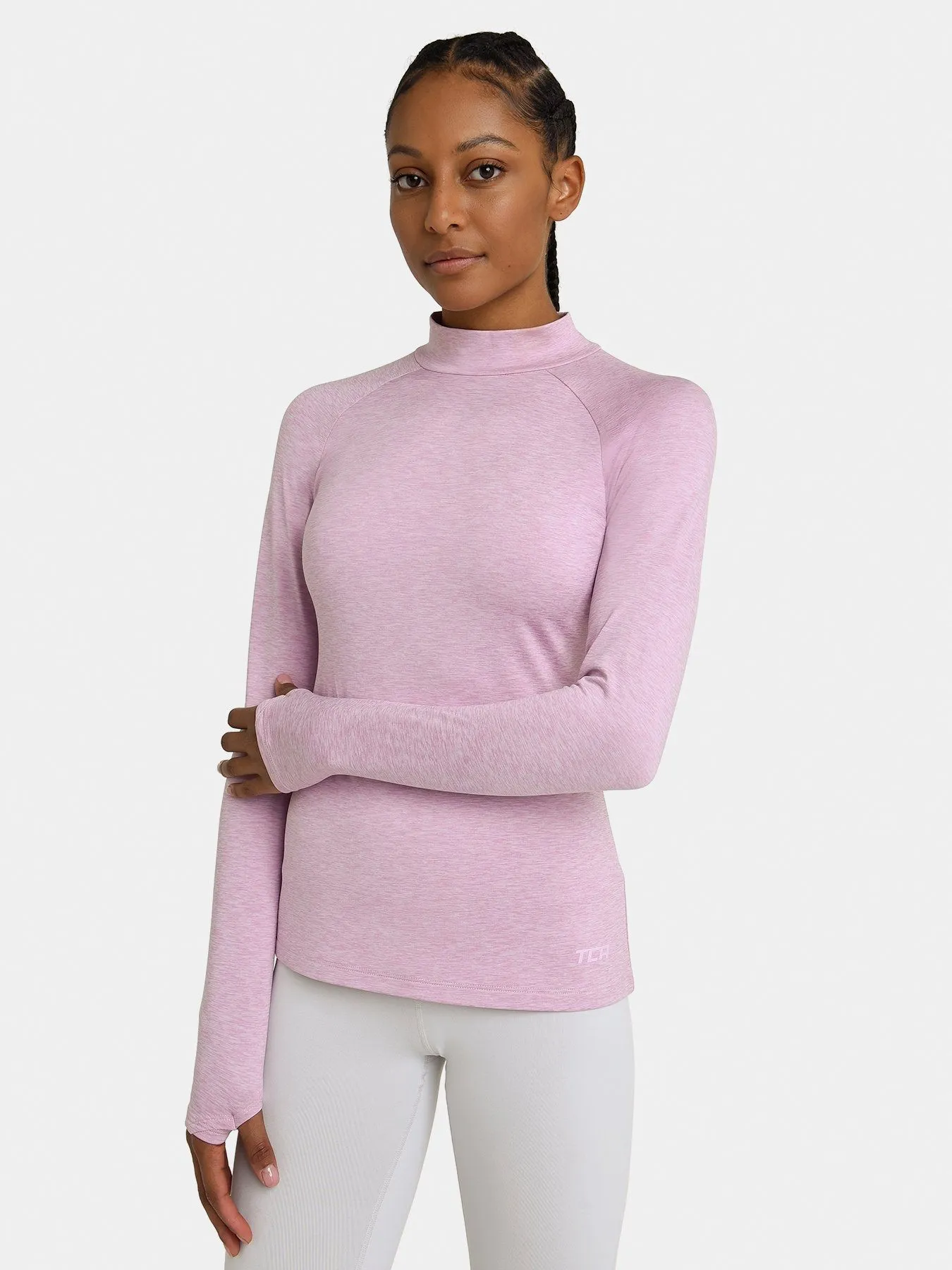 Bliss SuperThermal Long Sleeve Running Mock Neck Top For Women With Thumbholes & Brushed Inner Fabric sold by TCA