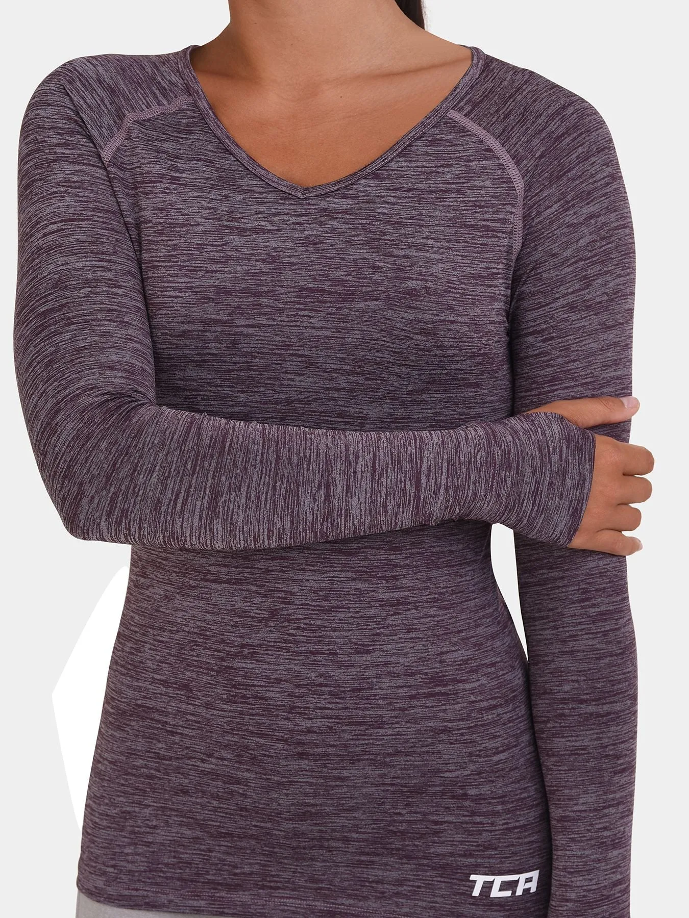 Elle Long Sleeve V Neck Top For Women With Thumbholes sold by TCA product image thumbnail 3