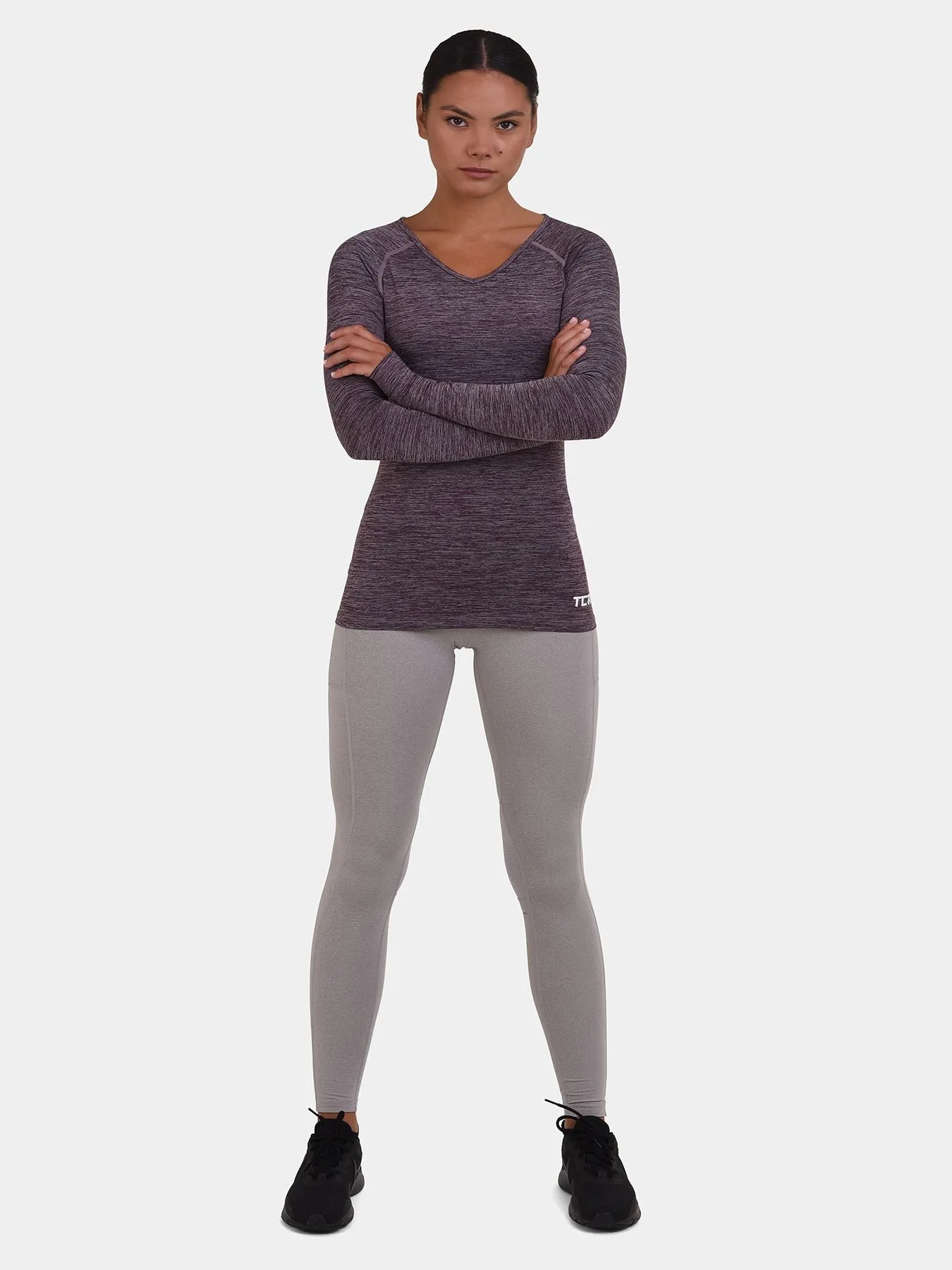 Elle Long Sleeve V Neck Top For Women With Thumbholes sold by TCA
