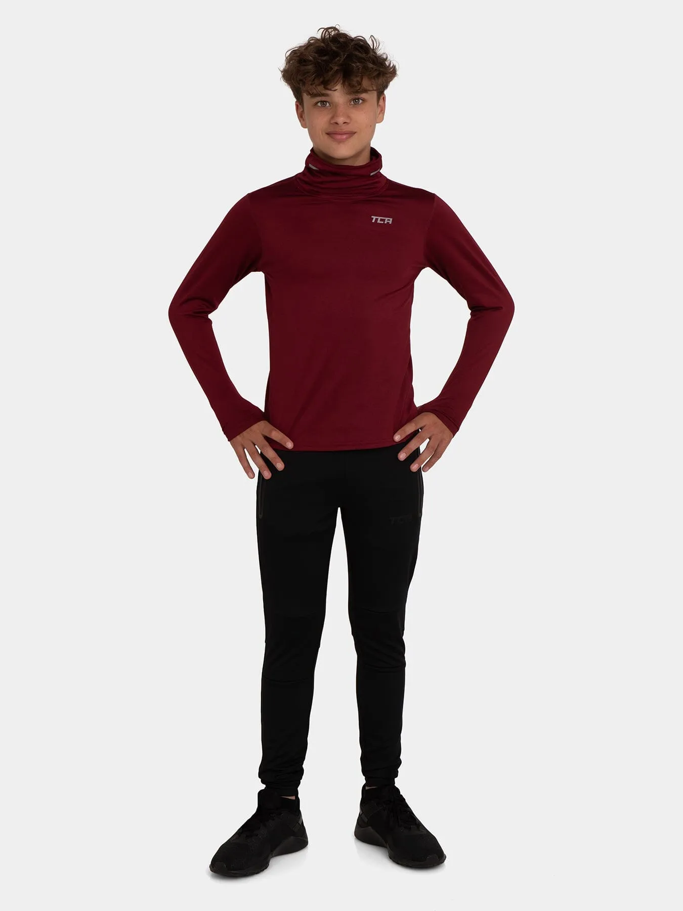 Warm-Up Long Sleeve Funnel Neck Top For Boys With Thumbholes & Reflective Strips sold by TCA